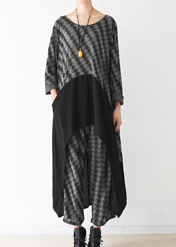 Original schwarz kariert asymmetrisch Patchwork Baumwolle zweiteiliges Set Damenbekleidung Sommer