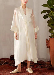 Original Chinese Style White Embroidered Lace Up Silk Cardigan Summer