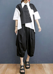 Original Design Black Asymmetrical Design Patchwork Cotton Two Pieces Set Summer