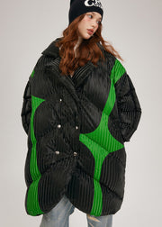 Original Design Black Asymmetrical Patchwork Duck Down Puffer Jacket Winter