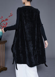 Original Design Black Asymmetrical Patchwork Jacquard Corduroy Vest Spring