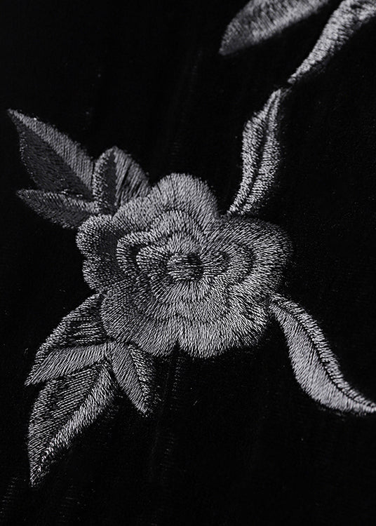 Original Design Black Embroidered Tasseled Silk Velour Vest Sleeveless
