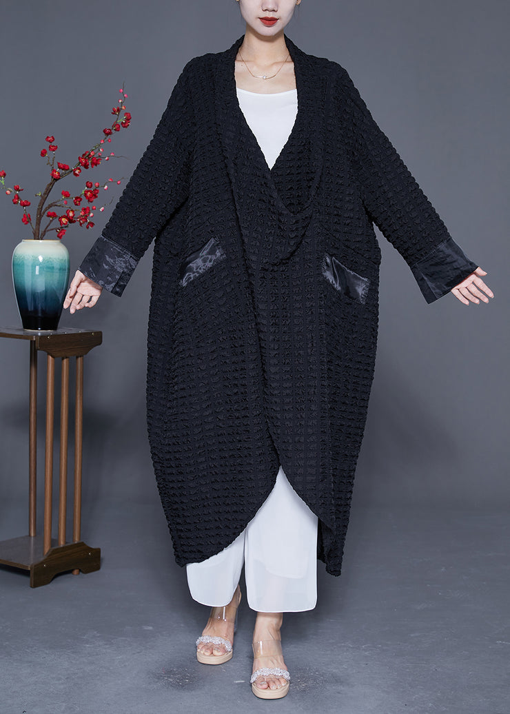 Original Design Black Oversized Wrinkled Pockets Trench Coats Spring