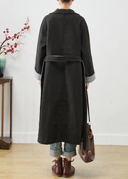 Original Design Black Peter Pan Collar Patchwork Woolen Coat Spring