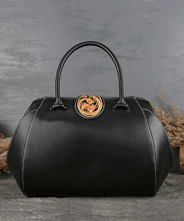 Tote Handtasche aus schwarzem Kalbsleder mit originellem Design