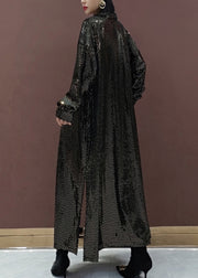 Original Design Black Sequins Oversized Faux Suede Trench Coat Spring