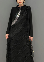 Original Design Black Stand Collar Patchwork Wear On Both Sides Holiday Dress Spring