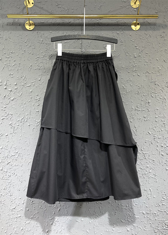 Original Design Black Wrinkled Asymmetrical Patchwork Cotton Skirt Fall