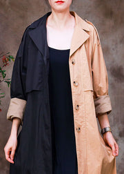 Original Design Black Yellow Peter Pan Collar Patchwork Cotton Coat Outwear Long Sleeve