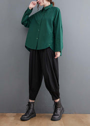 Original Design Blackish Green Oversized Patchwork Cotton Shirt Top Spring