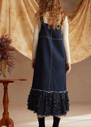 Original Design Blue Floral Patchwork Denim Strap Dress Spring
