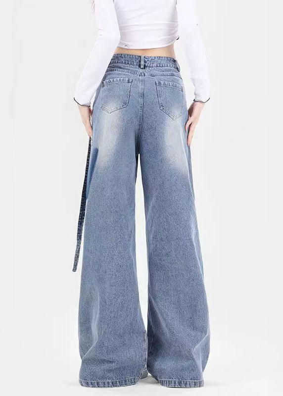 Original Design Blue Pockets Denim Wide Leg Pants Spring