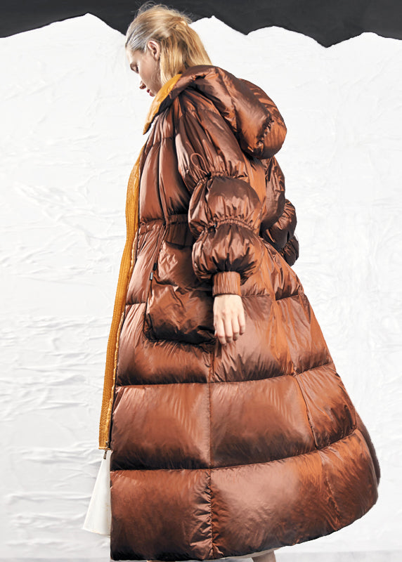 Original Design Caramel Hooded Drawstring Duck Down Puffer Coat Winter
