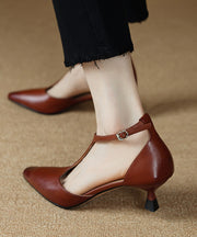 Original Design Chocolate High Heel Cowhide Leather Pointed Toe Hollow Out Sandals