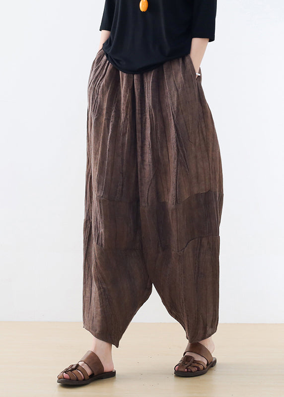 Original Design Chocolate Elastic Waist Linen Harem Pants Summer