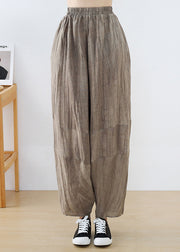 Original Design Chocolate Elastic Waist Linen Harem Pants Summer