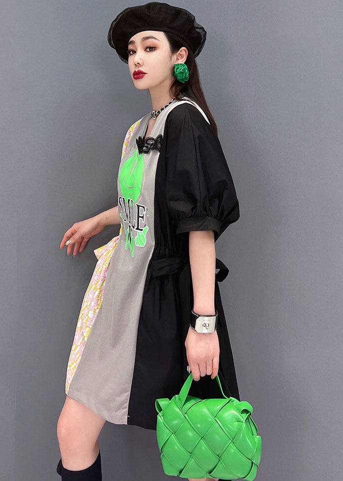 Original Design Colorblock Asymmetrical Patchwork Cotton Cinch Dress Summer