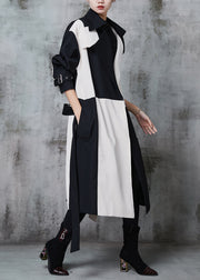 Original Design Colorblock Notched Patchwork Cotton Trench Spring