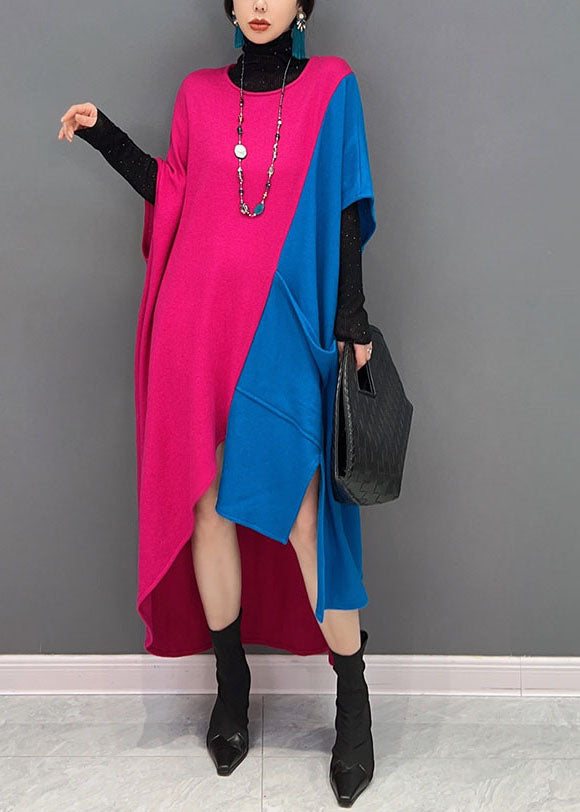 Original Design Colorblock O-Neck Asymmetrical Patchwork Cotton Long Dresses Spring