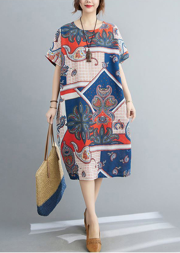 Original Design Colorblock Oversized Print Pockets Linen Dresses Summer