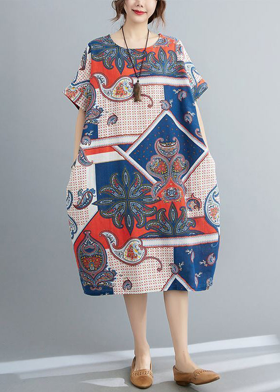 Original Design Colorblock Oversized Print Pockets Linen Dresses Summer