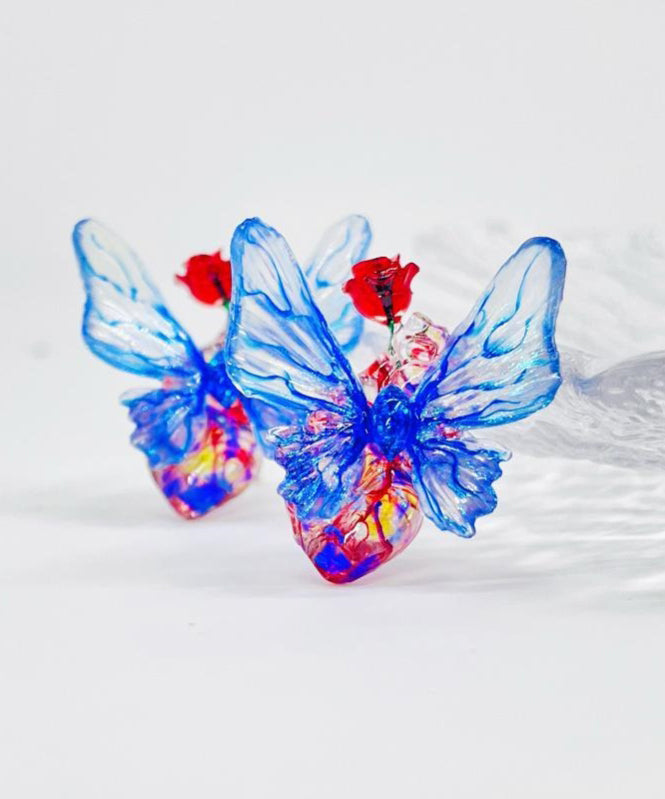 Original Design Colorblock Sterling Silver Resin Butterfly Stud Earrings