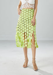 Original Design Grass Green Embroidered Circle Slim Fit Skirts Summer