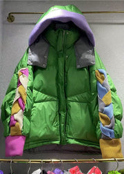 Original Design Green Hooded Patchwork Duck Down Down Coat Winter