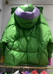 Original Design Green Hooded Patchwork Duck Down Down Coat Winter