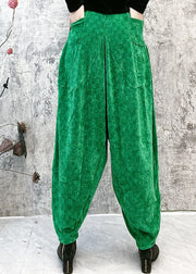 Original Design Green Pocket Elastic Waist Cotton Lantern Pants Spring