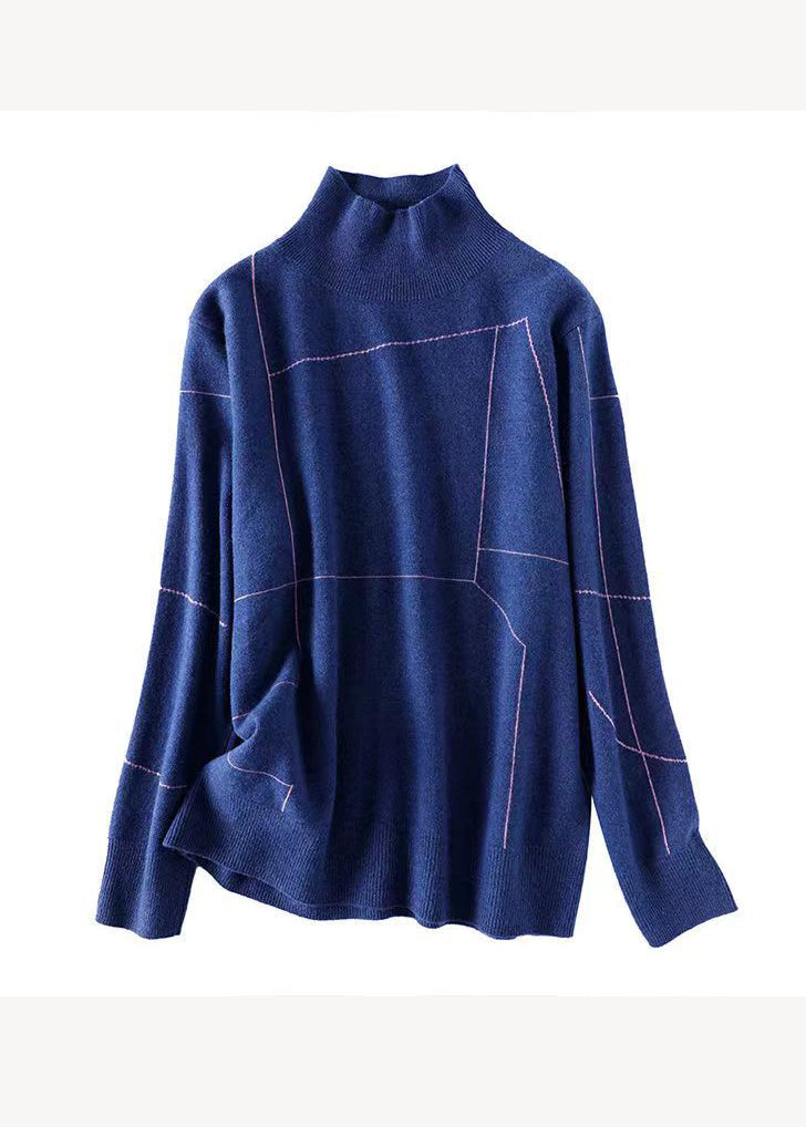 Original Design Grey Hign Neck Thick Patchwork Knit Sweater Fall