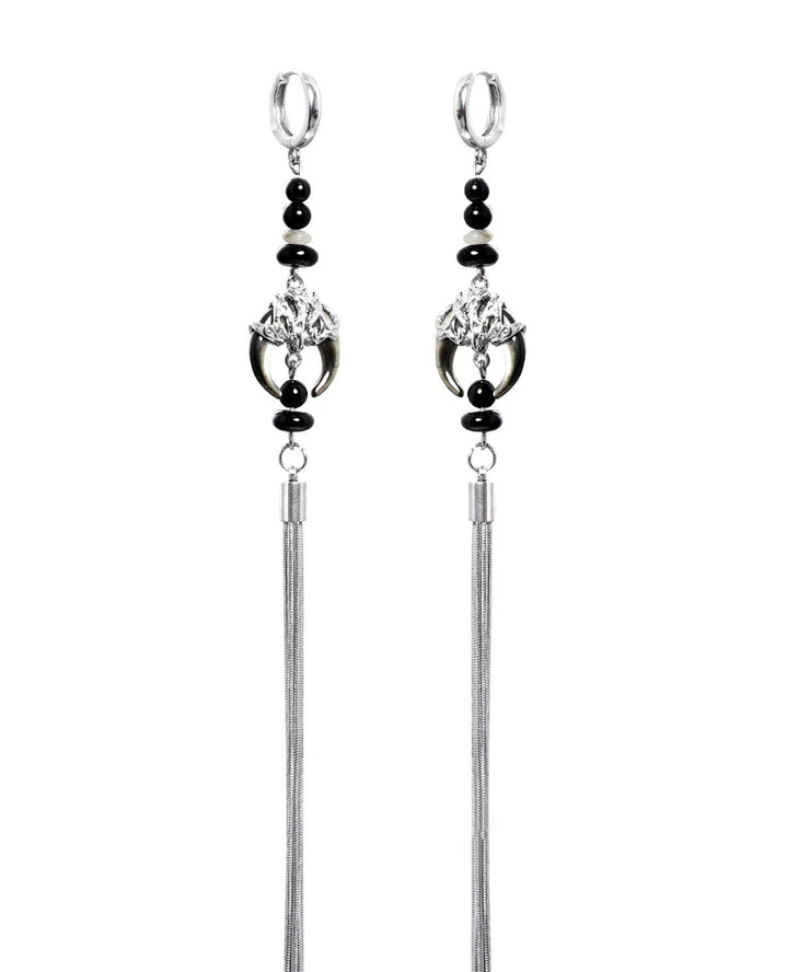 Original Design Handmade Tassel Silver Hoop Earrings