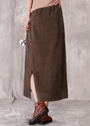 Original Design Khaki Pockets Side Open Elastic Waist Corduroy Skirt Spring