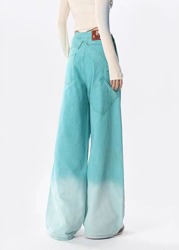 Original Design Lake Blue Pockets Denim Ripped Jeans Spring