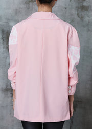 Original Design Pink Print Patchwork Cotton Coats Spring