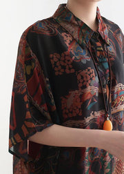 Original Design Polo Neck Print Chiffon Robe Summer - SooLinen