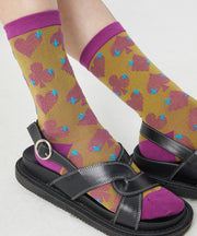 Original Design Purple Heart Print Cotton Mid Calf Socks