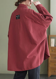 Original Design Red Oversized Applique Cotton Shirt Spring
