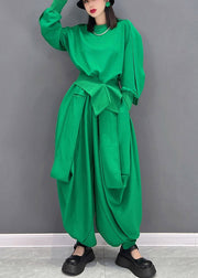 Originelles Design, einfarbig, grün, O-Ausschnitt, asymmetrisch, lose Sweatshirts, Oberteil und Haremshose, zweiteiliges Set mit langen Ärmeln