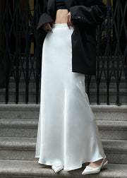 Original Design White High Waist Patchwork Silk Maxi Skirts Fall