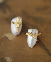 Original Design White Stainless Steel Pearl Red Crowned Crane Stud Earrings