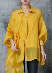 Original Design Yellow Asymmetrical Design Chiffon Blouses Spring