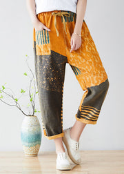 Original Design Yellow Elastic Waist Print Cotton Pants Spring