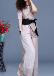 Original Embroidered Lace Up Top And Pants Two-Piece Set For Summer