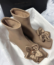 Original French Apricot Floral Splicing Chunky Boots