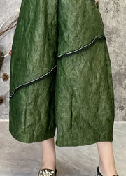 Original Green Jacquard Patchwork Asymmetrical Crop Wide Leg Pants Summer