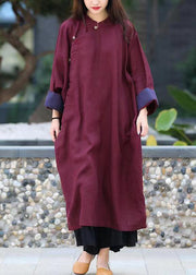 Original Mulberry Stand Collar Button Loose Linen Gown Spring