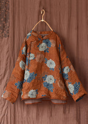 Original Orange Print Stand Collar Patchwork Fine Cotton Filled Coats Winter