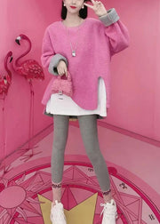 Original Pink Asymmetrical False Two Pieces Faux Fur Warm Fleece Tops Fall