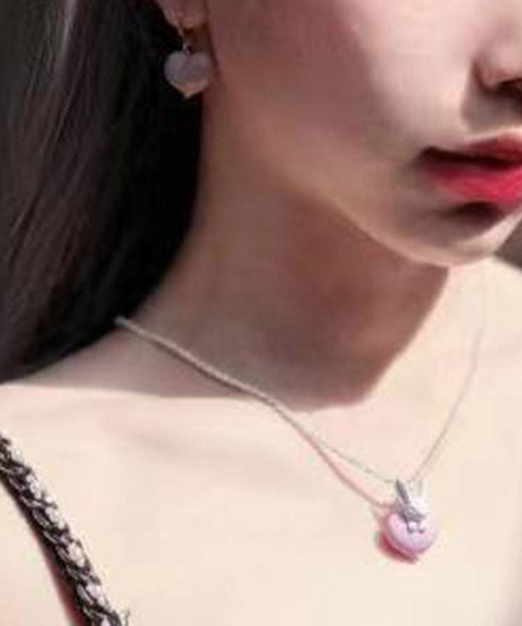 Original Pink Sterling Silver Zircon Little Rabbit Glow Pendant Necklace